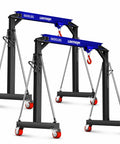 Real Deal 3 Ton Gantry Crane With 6600 Lbs Load Rating And Thick Steel Build For Demanding Shop Jobs, portable design with red wheels.