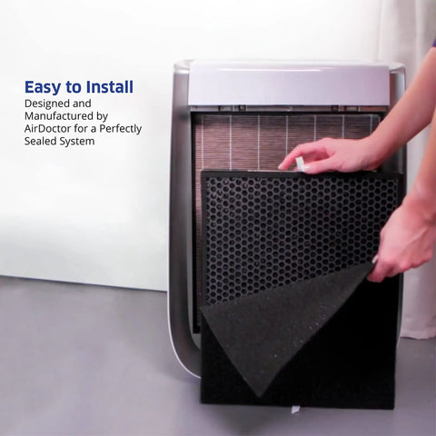 UltraHEPA And Carbon Filter Replacement Pack For AD3000 Air Purifier, One Year Combo in use, showing installation process.