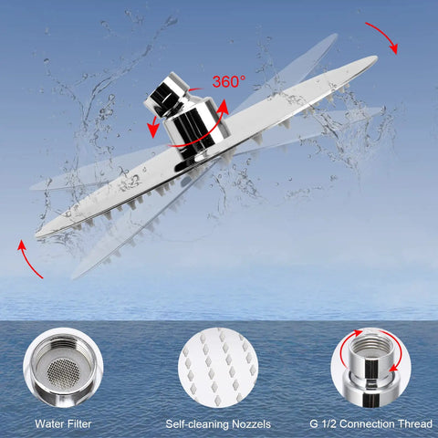 High Pressure 8 Inch Rain Shower Head With Filter For Hard Water Removes Chlorine Fluoride Chrome finish highlights