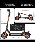 Dual Motor 1600W Electric Scooter For Adults showing dimensions and weight capacity