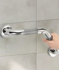 Hand gripping Angled Shower Grab Bar 1-1/4 By 16 Inch Knurled Stainless Steel Safety Bar For Seniors And Handicap Bathrooms Wall Mount