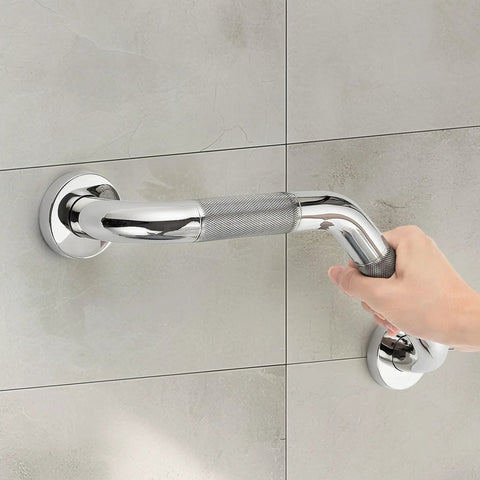 Hand gripping Angled Shower Grab Bar 1-1/4 By 16 Inch Knurled Stainless Steel Safety Bar For Seniors And Handicap Bathrooms Wall Mount