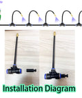 Greenhouse Drip Irrigation Kit installation diagram with 20 Brass 360 Degree Adjustable Nozzles, 65 Ft 1/2 Inch Tubing setup