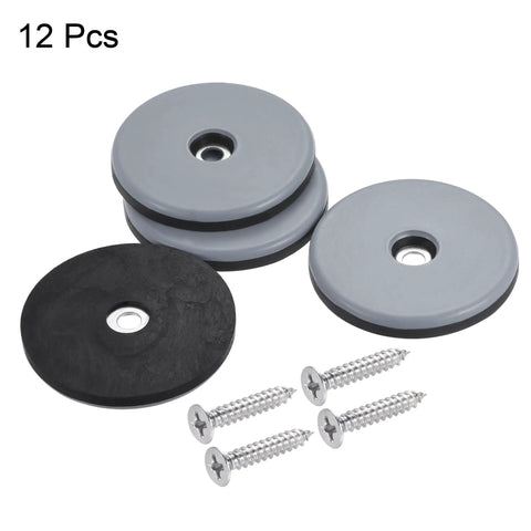 Hella Smooth Furniture Feet Sliders With Durable Screw In Chair Leg Protectors 12 pack of grey and black glide pads with screws.