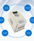 Beefy 220V VFD Inverter For Motor Speed Control, 220V input, single-phase, showing protective features for industrial equipment.