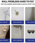 Image showing various wall problems: cracks, nailhole, mildew, peeling, damaged, and hole suitable for All Purpose Drywall Repair Cream Kit 250g Spackle Paste For Quick Patch Up Jobs Safe Long Lasting Wall Repair For Cracks Holes And Graffiti Easy Sanding And Smooth Finish.