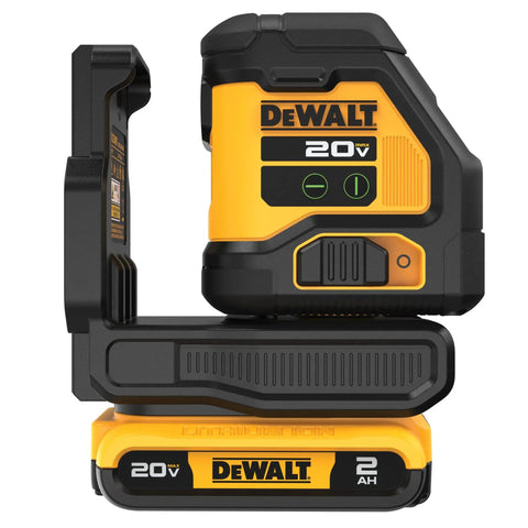 Pro Grade Green Cross Line Laser Kit With 180 Ft Beam Reach, 1/8 Inch At 30 Ft Accuracy, 20V Max Battery Platform, Super Bright Green Beams For Indoor And Outdoor Leveling, Quick Setup And Durable For DIY And Pros, DEWALT 20V Max 2Ah battery