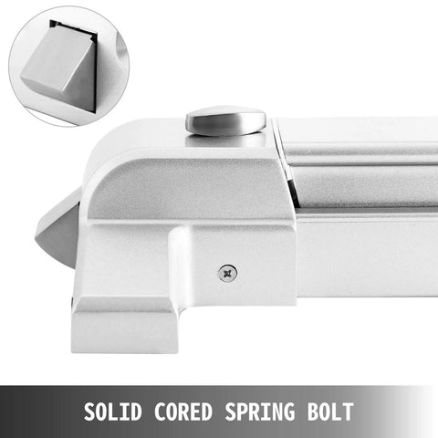 Close-up of Push Bar With Lever Panic Exit Device For 28 To 36 Inch Doors, solid cored spring bolt detail, 201 stainless steel.