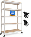 White 48 Inch Wide 5 Tier Rolling Metal Storage Cart With Locking Wheels Snap Together Tool Free Assembly Ultra Durable Shelves Perfect For Kitchen Garage And Laundry Move It Anywhere And Lock It In Place, white metal shelving cart with casters