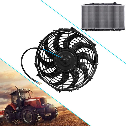 Beat The Heat Shop Grade 12 Inch Curved Electric Radiator Cooling Fan Push Pull Rig with visible components for engine cooling.