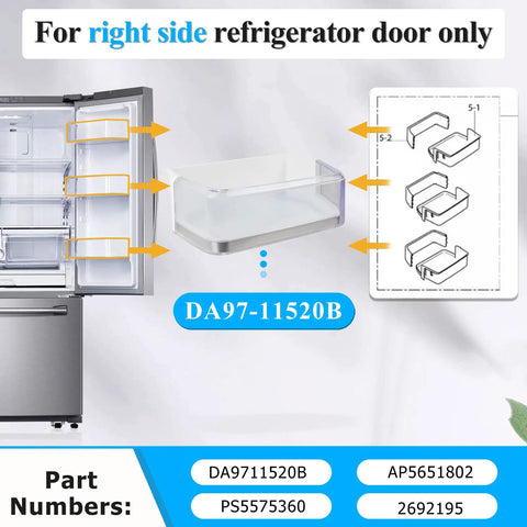 Right Side Refrigerator Door Bin Replacement For Select Models Fits RF4267HARS RF4267HABP RF4267HAWP RF25HMEDBBC RF25HMEDBWW