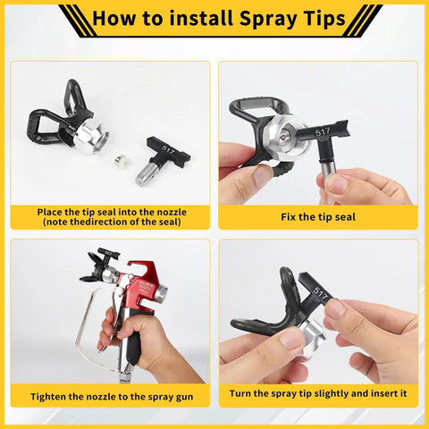 How to install spray tips for Heavy Duty 3600 Psi Airless Primer Paint Spray Gun with Five Reversible Tips and Two Brass Guards.