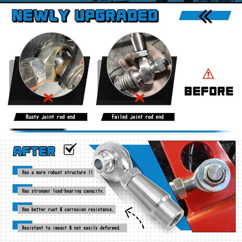 Comparison of rusty and failed joint rod ends with new beefed up 1/2 inch Heim joints rod end kit with chromoly panhard adapters.