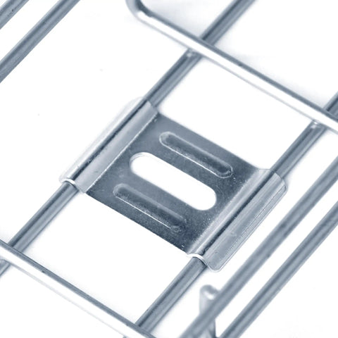 Close-up of 30 Pack Hold Down Clamps For Basket Wire Mesh Cable Tray Fasteners For Ground Or Stand Off Brackets Blue Bright Electrogalvanized