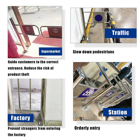 Heavy Duty One Way Safety Gate For Supermarket Entrance And Library Doors Rock Solid Metal Swing Barrier securing entrance.