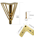 7 Inch Heavy Duty Metal Triangle Furniture Legs Set Of 4 In Luxury Gold Finish with screw and measurements