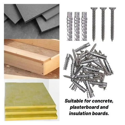 Heavy Duty Hollow Wall Expansion Screw Kit With Self Tapping Anchors For Quick No Drill Mounts In Cabinets TVs Curtains Paintings And Wall Panels 6mm And 8mm Options Secure Easy Install, carbon steel anchors and screws for plasterboard and panels