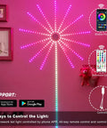 Firework LED Strip Lights 14Pcs Dream Color RGBIC 5V Smart Lights with App and Remote Control display on wall