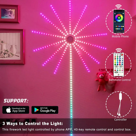 Firework LED Strip Lights 14Pcs Dream Color RGBIC 5V Smart Lights with App and Remote Control display on wall