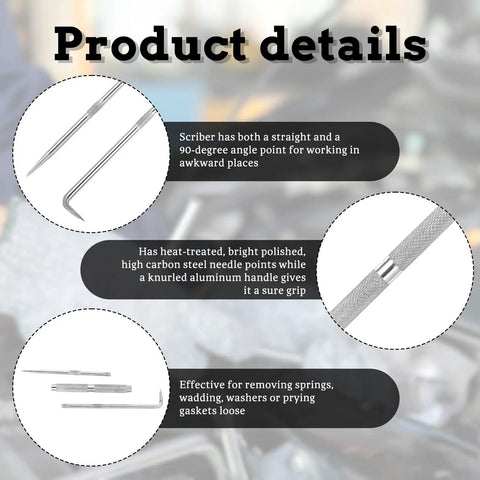 Heavy Duty Double Pointed Scriber Tool With Sharp Carbide Tip For Precision Metal Marking And Welding Layouts shown with features and details.