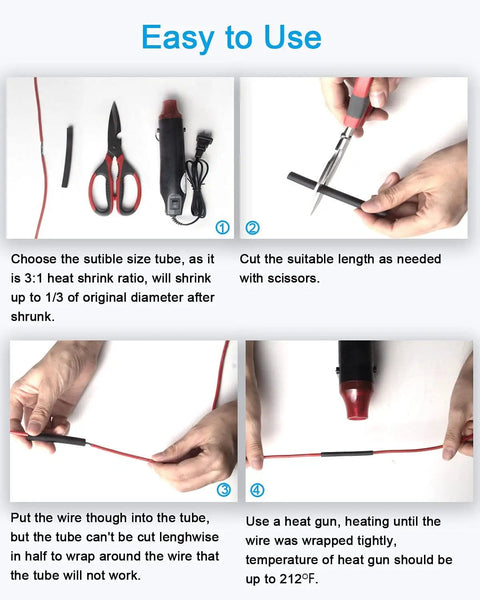Instructions for using 270 Piece Heat Shrink Tubing Kit With Adhesive Lined, 3 To 1 Ratio, Marine Grade Shrink Wrap
