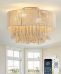 XINGSIYUELYX Ceiling Fan with Light in gold, featuring a unique fabric shade and remote control, ideal for home lighting.