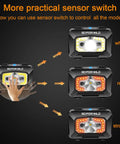 Rechargeable COB Headlamp 500 Lumen Ultra Bright Flashlight With Red Light, Motion Sensor, Waterproof, Hands Free For Camping
