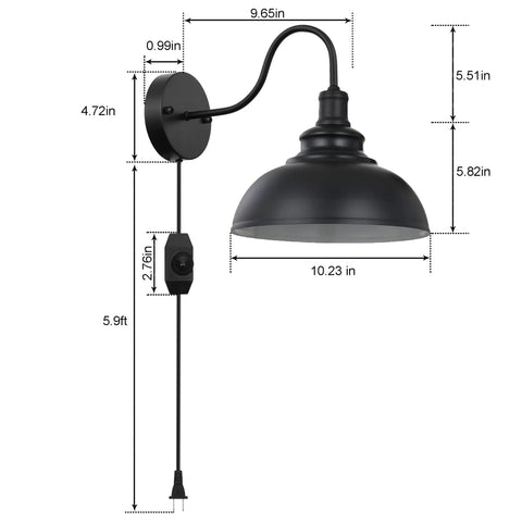 Black Gooseneck Industrial Wall Sconces With E26 Base Plug In Dimmer Vintage Farmhouse Vibe lamp dimensions and features