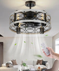 Rustic 17.5 Inch Ceiling Fan With Light Kit And Remote in living room, low profile semi flush cage mount, farmhouse style.