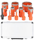 Heavy Duty 11 Piece Hole Saw Kit With M14 Adapter For Drilling Ceramic Tile Marble And Granite, orange vacuum brazed steel bits in case