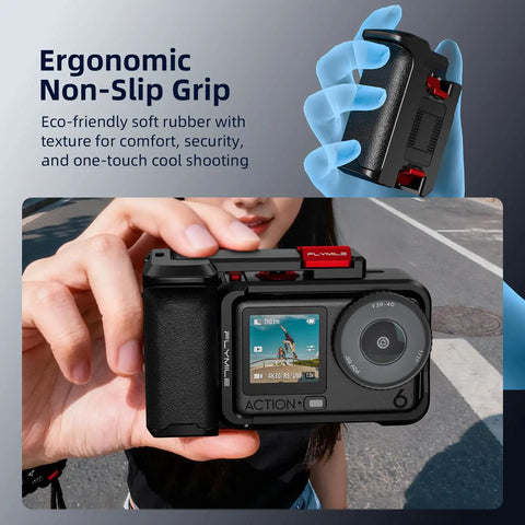 Grip Kit With Cage For DJI Action 6 And Osmo Action 6 Accessories Handheld Stabilizer Bundle, showing ergonomic handling.