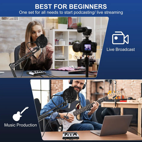 All-In-One Podcast Studio Bundle With BM-800 Microphone, Voice Changer, and Live Audio Interface for Vlog, Live Streaming, YouTube, Gaming