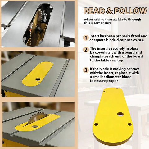 Zero Clearance Insert Throat Plate Set (3-Pack) For Popular Table Saws With Leveling Screws And Easy Height Adjustment on saw table