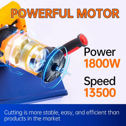 Bevel Edge Tile Tool With 16 Roller Base, 43 Degree Chamfer Machine, showing 1800W power and 13500 speed, close-up motor view.