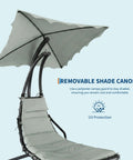 Outdoor Chaise Lounger Swing Chair With Umbrella Canopy Hanging Patio Chair With Stand Curved Steel Cantilever Lounge