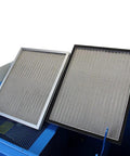 Heavy Duty Metalworking Downdraft Table Featuring Dual Motors And Killer 3700 Cfm Airflow with metal filters for dust control.