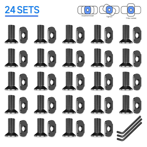24 Piece M-LOK Screws And Nuts Replacement Kit With Allen Wrench For Rails And Mounts, shown with 24 screws and nuts