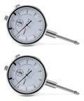 Two Pack 0 To 1 Inch Dial Indicator With Carbide Anvil And 0.001 Inch Resolution, Interchangeable Flat And Lug Back, 2 Inch Dial