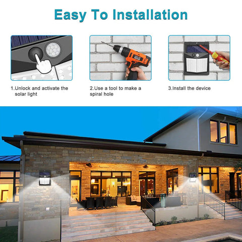 Installation steps for Solar Motion Sensor Outdoor Lights With 3 Modes And 150 Degree Detection IP65 Waterproof Ultra Bright Pathway And Yard Security Lighting For Garden Porch And Backyard