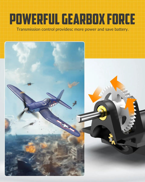 Beginner Friendly WWII F4U Corsair RC Plane With Aileron 4CH 2.4Ghz Remote Xpilot Gyro Stabilizer shown with gearbox illustration