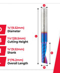 Spektra Coated Solid Carbide CNC Spiral O-Flute Router Bit 51428-K size dimensions with mirror finish and up-cut design
