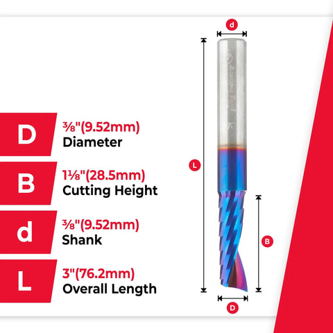 Spektra Coated Solid Carbide CNC Spiral O-Flute Router Bit 51428-K size dimensions with mirror finish and up-cut design