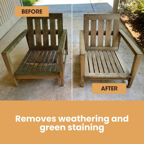 Total Patio Game Changer Teak Care Kit For Outdoor Furniture That Knocks Out Grime While Cleaning Brightening Treated Wood With Cleaner Brightener Oil Set For A Crisp Fresh Backyard Vibe. Before and after teak chair restoration.