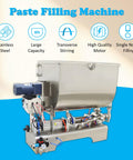 Built Like A Tank Horizontal Pneumatic Filling Machine With 80 Liter Heating Mixing Hopper And Stainless Steel Liquid Paste Filler Featuring 50 To 500 Milliliter Single Nozzle For 110V Production Lines