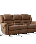 Manual Recliner Sofa Set With Overstuffed Arms And High Back Faux Leather 3 Piece Couch In Nut Brown Vintage Rivet Trim