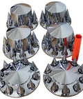 Chrome ABS Axle Cover Set With Hub Caps And 33mm Screw On Spiked Lug Nut Covers For Semi Trucks Front And Rear 2 Front 4 Rear