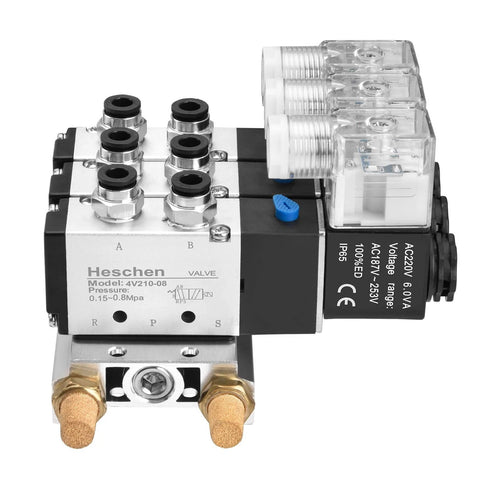 Front view of Beefy 4V210-08 Solenoid Pneumatic Valve with AC220V coil, 5 way 2 position air control, PT1/4 ports