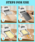 Steps showing how to use the Pro Grade Magnetic Die Cutting Shim And Cutting Pads Kit 9x6 Inch Magnetic Mat for crafting in four stages.