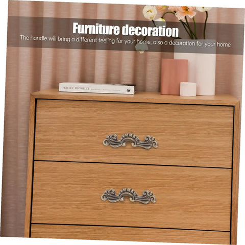 Wooden dresser with Old School Retro Wooden Cabinet Pulls Zinc Alloy Decorative Knobs Set Of 20, floral vase on top.