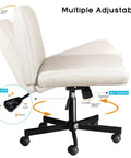 Criss Cross Office Chair No Wheels in beige with adjustable height, swivel, mid back support, wide fabric seat, side view
